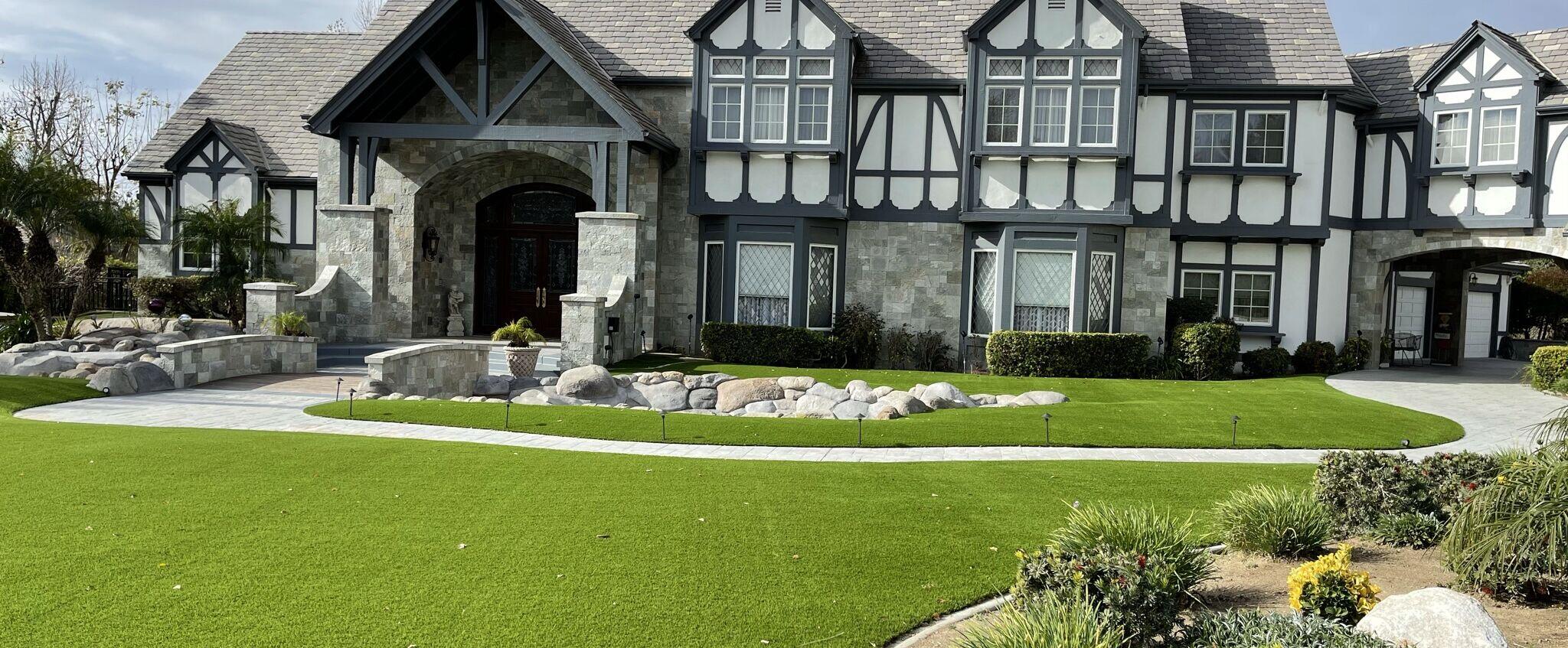 Front Yard Artificial Grass Landscapes, Orange County Pavers & Turf